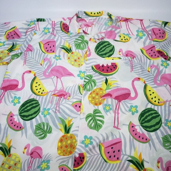 King Kameha Poly Pink Flamingo Watermelon Hawaiian Shirt XXL - Picture 5 of 12